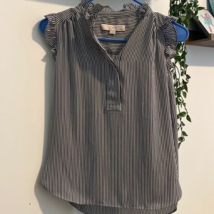 Loft Petite Navy Striped Sleeveless Blouse